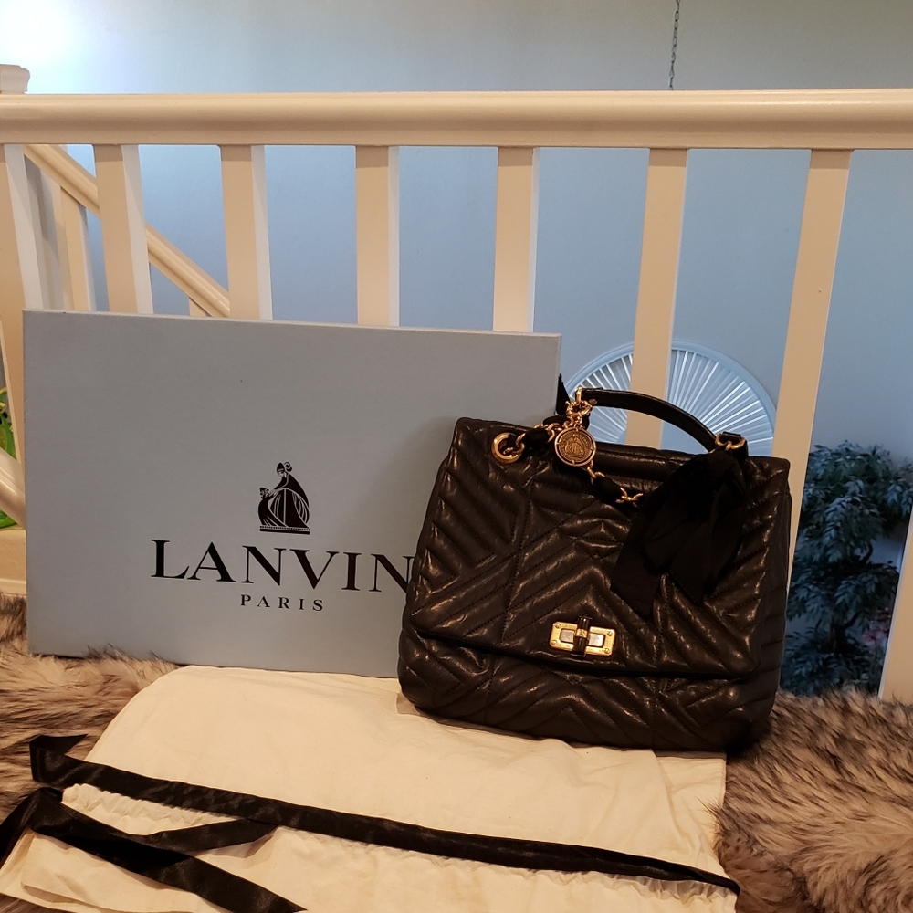Auth.LANVIN HAPPY BAG Black Excellent Condition